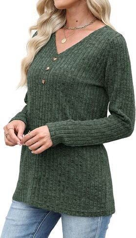 Womens Sweaters Long Sleeve Shirts 2025 Fall Fashion V Neck Sweatshirts Dressy Casual Tunic Tops Winter Clothes in Kuwait