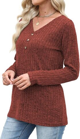 Womens Sweaters Long Sleeve Shirts 2025 Fall Fashion V Neck Sweatshirts Dressy Casual Tunic Tops Winter Clothes in Kuwait