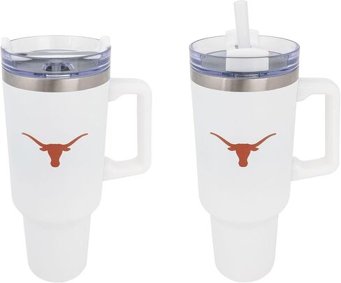 University Desert Cactus University Texas Longhorns ut austin مقبض كبير معزول من الفولاذ المقاوم للصدأ مقبض القش القابل لإعادة الاستخدام مزدوج الكوب المسورة الساخنة بالليزر المحفور (40 أوقية أونصة تجمع التصميم e) in Saudi Arabia