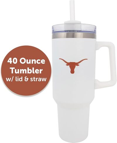 University Desert Cactus University Texas Longhorns ut austin مقبض كبير معزول من الفولاذ المقاوم للصدأ مقبض القش القابل لإعادة الاستخدام مزدوج الكوب المسورة الساخنة بالليزر المحفور (40 أوقية أونصة تجمع التصميم e) in Saudi Arabia