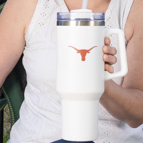University Desert Cactus University Texas Longhorns ut austin مقبض كبير معزول من الفولاذ المقاوم للصدأ مقبض القش القابل لإعادة الاستخدام مزدوج الكوب المسورة الساخنة بالليزر المحفور (40 أوقية أونصة تجمع التصميم e) in Saudi Arabia