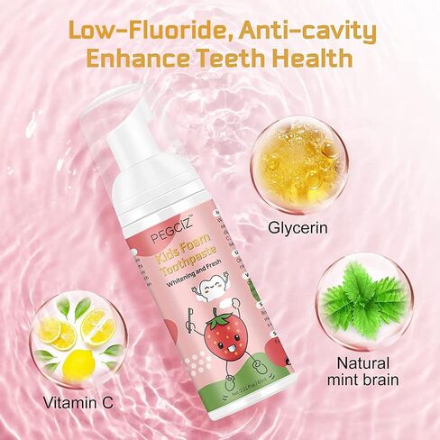 Foam Toothpaste Kids 2 Pack,Toddler Toothpaste with Low Fluoride for U Shaped Toothbrush, Foaming Toothpaste and Mouthwash for Dental Care for Children Kids Age for 3 and Up (Strawberry) in Kuwait