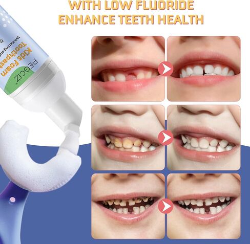 معجون الأسنان الرغوي الأطفال 2 عبوة ، معجون أسنان صغير مع الفلوريد المنخفض لفرشاة الأسنان على شكل U ، ومعجون أسنان الرغوة وغسول الفم للعناية بالأسنان للأطفال الأطفال لمدة 3 وما فوق (الفراولة) in Kuwait