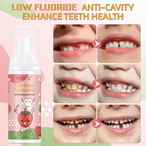 Foam Toothpaste Kids 2 Pack,Toddler Toothpaste with Low Fluoride for U Shaped Toothbrush, Foaming Toothpaste and Mouthwash for Dental Care for Children Kids Age for 3 and Up (Strawberry) in Kuwait