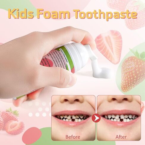 Foam Toothpaste Kids 2 Pack,Toddler Toothpaste with Low Fluoride for U Shaped Toothbrush, Foaming Toothpaste and Mouthwash for Dental Care for Children Kids Age for 3 and Up (Strawberry) in Kuwait
