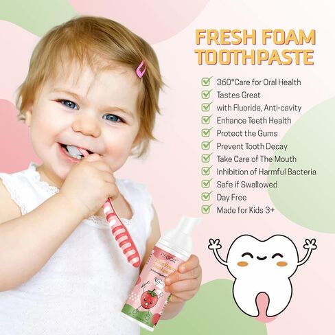 Foam Toothpaste Kids 2 Pack,Toddler Toothpaste with Low Fluoride for U Shaped Toothbrush, Foaming Toothpaste and Mouthwash for Dental Care for Children Kids Age for 3 and Up (Strawberry) in Kuwait