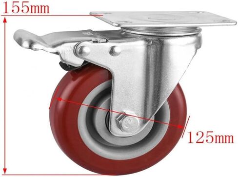 1 Pack of 5-inch Universal Wheels with Brakes in Maroon Double Bearings PVC Flat Bottom Movable Roller Storage cage in Saudi Arabia