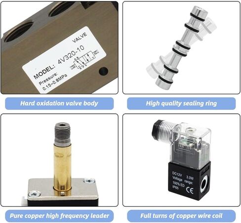 4V320-10 DC 12V 24V AC110V 220V 3/8" BSPT 2 Position 5 Ways Pneumatic Solenoid Valve with 6mm 8mm 10mm 12mm fittings(PC 8mm fittings,4V320-10 DC12V) in Saudi Arabia