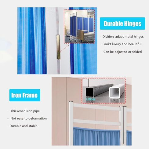4 Panel Rolling Medical Privacy Screen with Wheels, 180cm High Foldable Room Isolation Temporary Fence for Clinic/Ward/Examination Room, Space Saving(Color 1) in Saudi Arabia