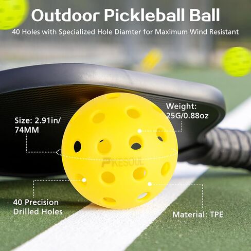 Pickleball Balls | 40 Hole Outdoor Balls | 4 or 12 Pack | High Bounce, Visibility & Durable for All Paddles & Skill Levels | Green, Yellow, Orange, Mix in Saudi Arabia