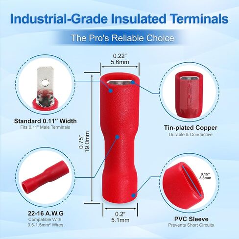 Baomain Red Female Insulated Spade Wire Connector Electrical Crimp Terminal 18-22 AWG 2.8 x 0.5mm Pack of 100 in Saudi Arabia
