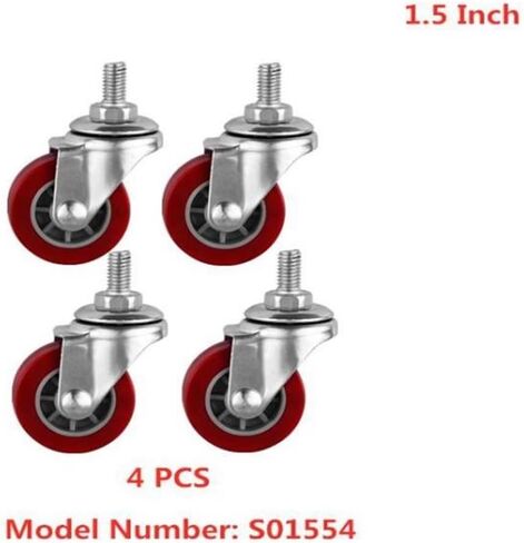 [Pack of 4] Casters 1.5 inch M8 Screw Universal Wheel Trolley Diameter 38 mm Maroon PU Polyurethane Furniture in Saudi Arabia