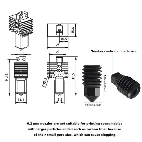 مجموعة Bambu Lab Hotend P1P/P1S مع فوهات الاستعدادات ، متوافقة مع Bambu Lab P1P/P1S Series 3D Printers ، 4 PCS Floused Steel Fouts (0.2 ، 0.4 ، 0.6 ، 0.8 مم) مع أدوات DIY وصندوق الأجزاء in Kuwait