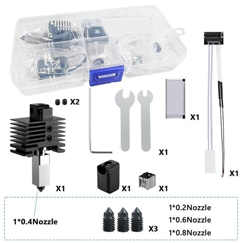 مجموعة Bambu Lab Hotend P1P/P1S مع فوهات الاستعدادات ، متوافقة مع Bambu Lab P1P/P1S Series 3D Printers ، 4 PCS Floused Steel Fouts (0.2 ، 0.4 ، 0.6 ، 0.8 مم) مع أدوات DIY وصندوق الأجزاء in Kuwait