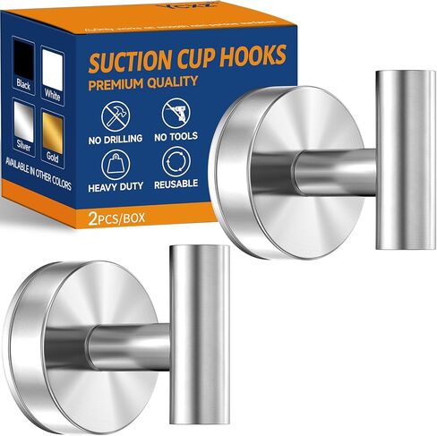 Suction Cup Hooks for Shower,Bathroom,Kitchen,Window,Glass Door,Mirror,Tile,15LB Heavy Duty No-Drill Bath Robe Hook for Hanging Loofah,Towel,Coat,Cloth,Wreath in Saudi Arabia