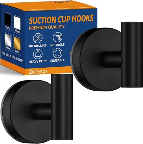 Suction Cup Hooks for Shower,Bathroom,Kitchen,Window,Glass Door,Mirror,Tile,15LB Heavy Duty No-Drill Bath Robe Hook for Hanging Loofah,Towel,Coat,Cloth,Wreath in Saudi Arabia