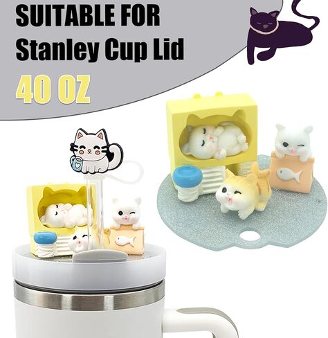 Personalized Stanley Cup Name Plate for H2.0 40oz Tumbler, Kawaii Stanley Cup Lid Accessories Set, Ice Plate Topper, Straw Topper Cover Cap, Lid Charms & Chain (Cat-B) in Saudi Arabia