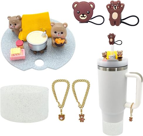 Personalized Stanley Cup Name Plate for H2.0 40oz Tumbler, Kawaii Stanley Cup Lid Accessories Set, Ice Plate Topper, Straw Topper Cover Cap, Lid Charms & Chain (Cat-B) in Saudi Arabia