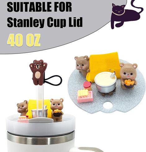 Personalized Stanley Cup Name Plate for H2.0 40oz Tumbler, Kawaii Stanley Cup Lid Accessories Set, Ice Plate Topper, Straw Topper Cover Cap, Lid Charms & Chain (Cat-B) in Saudi Arabia