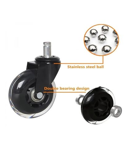 (Pack of 5) 2.5/3 inch Caster Office Chair M10/M11 Silent Swivel Caster PU Swivel Caster Strong Bearing Transparent Wheel Black(3 Inch-10-22mm) in Saudi Arabia