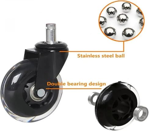 (Pack of 5) 2.5/3 inch Caster Office Chair M10/M11 Silent Swivel Caster PU Swivel Caster Strong Bearing Transparent Wheel Black(3 Inch-10-22mm) in Saudi Arabia