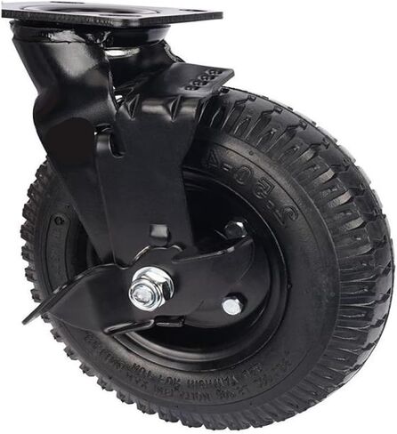 1 Pack Factory Heavy Duty 8 Inch Pneumatic Rubber Wheel Side Brake Air Hotel Luggage Trolley Caster Universal in Saudi Arabia