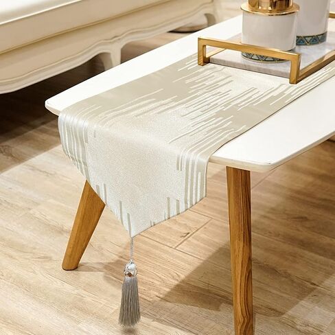 Jiino Beige Table Runners 72 Inches Long with Tassels Modern Geometric Lines Runner Table for Dresser Table, Coffee Table, Holiday Parties, Wedding, Events Dinner, Art Home Decor in Saudi Arabia