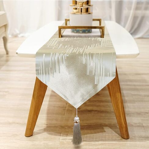 Jiino Beige Table Runners 72 Inches Long with Tassels Modern Geometric Lines Runner Table for Dresser Table, Coffee Table, Holiday Parties, Wedding, Events Dinner, Art Home Decor in Saudi Arabia