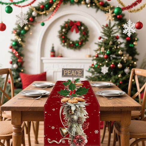 Winter Table Runner, Seasonal Christmas Kitchen Table Decoration, Suitable for Winter Christmas Family Gathering Indoor 13x72 inches (13x72 inches, Red and White Bell) in Saudi Arabia