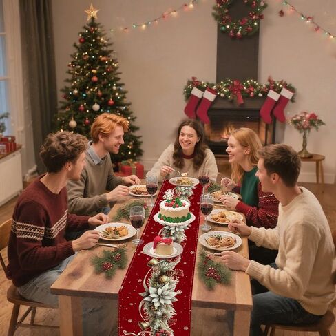 Winter Table Runner, Seasonal Christmas Kitchen Table Decoration, Suitable for Winter Christmas Family Gathering Indoor 13x72 inches (13x72 inches, Red and White Bell) in Saudi Arabia
