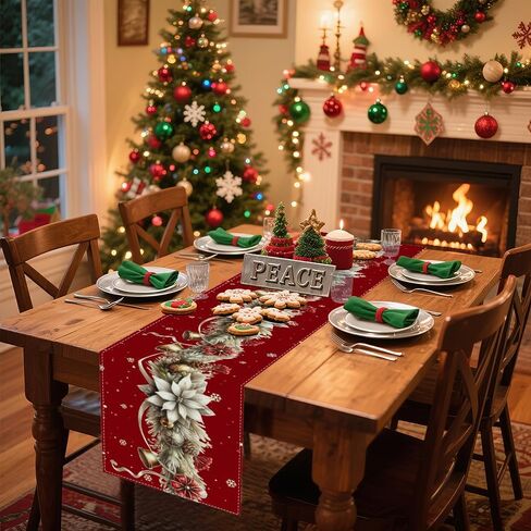 Winter Table Runner, Seasonal Christmas Kitchen Table Decoration, Suitable for Winter Christmas Family Gathering Indoor 13x72 inches (13x72 inches, Red and White Bell) in Saudi Arabia