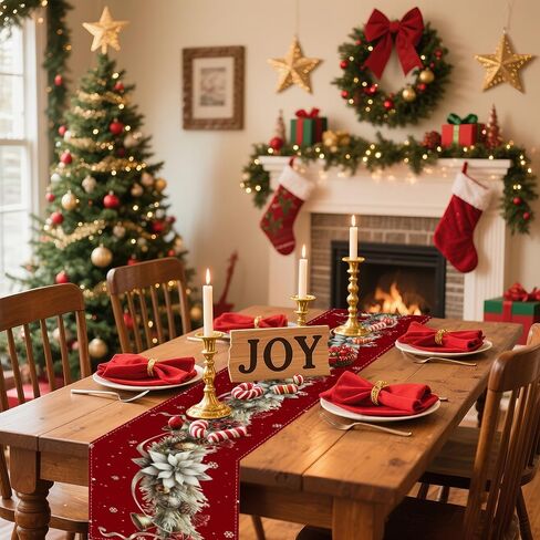 Winter Table Runner, Seasonal Christmas Kitchen Table Decoration, Suitable for Winter Christmas Family Gathering Indoor 13x72 inches (13x72 inches, Red and White Bell) in Saudi Arabia