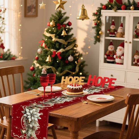 Winter Table Runner, Seasonal Christmas Kitchen Table Decoration, Suitable for Winter Christmas Family Gathering Indoor 13x72 inches (13x72 inches, Red and White Bell) in Saudi Arabia