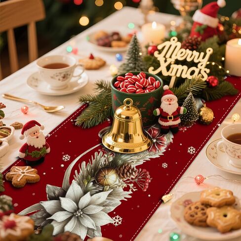 Winter Table Runner, Seasonal Christmas Kitchen Table Decoration, Suitable for Winter Christmas Family Gathering Indoor 13x72 inches (13x72 inches, Red and White Bell) in Saudi Arabia