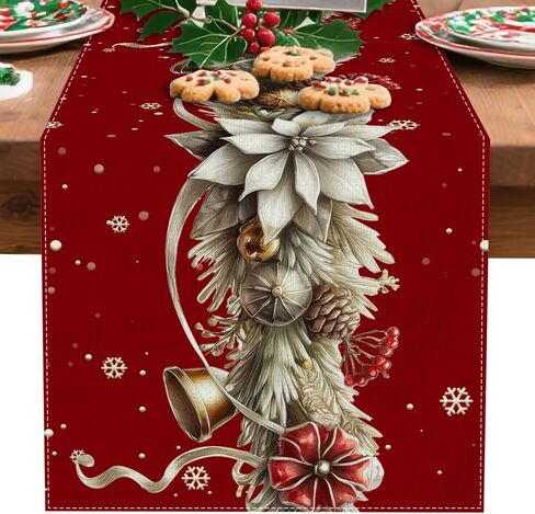 Winter Table Runner, Seasonal Christmas Kitchen Table Decoration, Suitable for Winter Christmas Family Gathering Indoor 13x72 inches (13x72 inches, Red and White Bell) in Saudi Arabia
