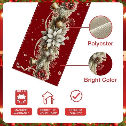 Winter Table Runner, Seasonal Christmas Kitchen Table Decoration, Suitable for Winter Christmas Family Gathering Indoor 13x72 inches (13x72 inches, Red and White Bell) in Saudi Arabia