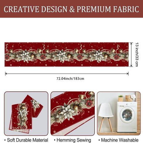 Winter Table Runner, Seasonal Christmas Kitchen Table Decoration, Suitable for Winter Christmas Family Gathering Indoor 13x72 inches (13x72 inches, Red and White Bell) in Saudi Arabia
