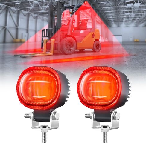 Round LED Forklift Safety Warning Light, 10W Forklift Lights with 2 High-Brightness LED Chips, DC 10-80V Universal Warning Spotlight for Electric Forklift, AGV, Warehouse & Industrial Use (Red) in Saudi Arabia