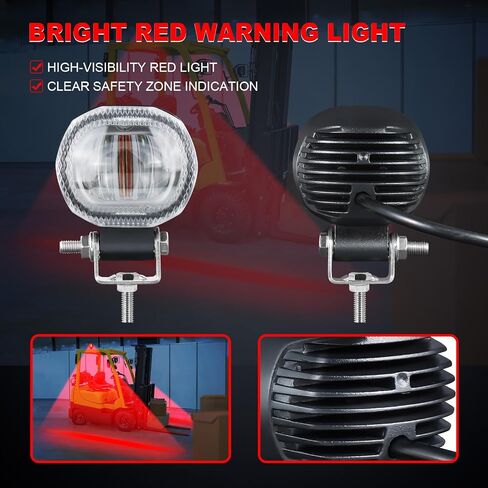 Round LED Forklift Safety Warning Light, 10W Forklift Lights with 2 High-Brightness LED Chips, DC 10-80V Universal Warning Spotlight for Electric Forklift, AGV, Warehouse & Industrial Use (Red) in Saudi Arabia