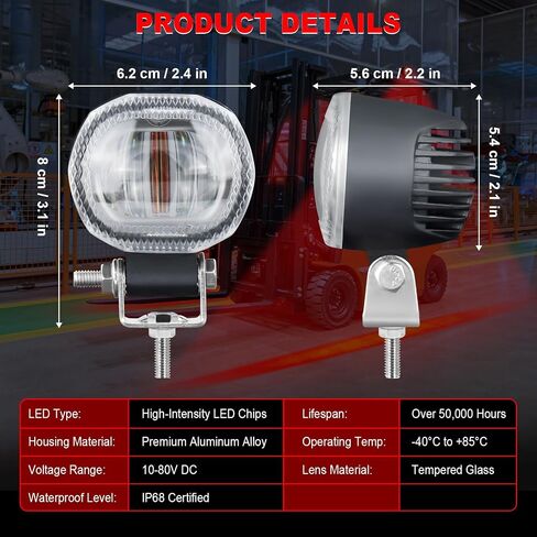 Round LED Forklift Safety Warning Light, 10W Forklift Lights with 2 High-Brightness LED Chips, DC 10-80V Universal Warning Spotlight for Electric Forklift, AGV, Warehouse & Industrial Use (Red) in Saudi Arabia
