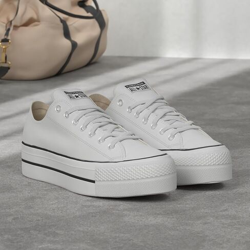 Converse Women's Chuck All Star Lift Clean Ox Sneakers, White/Black, 7.5 Medium US in Saudi Arabia