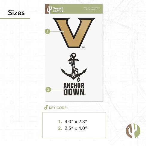 Desert Cactus Vanderbilt University Sticker Vinyl Decal Laptop Water Bottle Car Scrapbook Sheet (4 Inch Set VC) in Kuwait