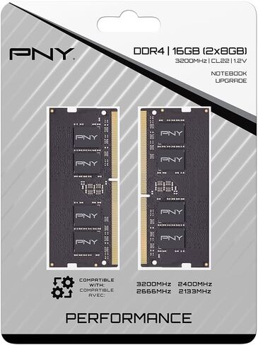 PNY Performance 16GB (2x8GB) DDR4 DRAM 3200MHz (PC4-25600) CL22 (Compatible with 2666MHz, 2400MHz or 2133MHz) 1.2V Dual Channel Notebook/Laptop (SODIMM) Computer Memory Kit – MN16GK2D43200-TB in Saudi Arabia