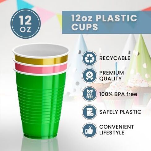 Decorrack 20 Cups 12 Oz أكواب بلاستيكية يمكن التخلص منها لعيد الميلاد لحفلة البكالوريوس التخييم في الهواء الطلق في الهواء الطلق أكواب شرب المشروبات (الأخضر ، 20) in Kuwait