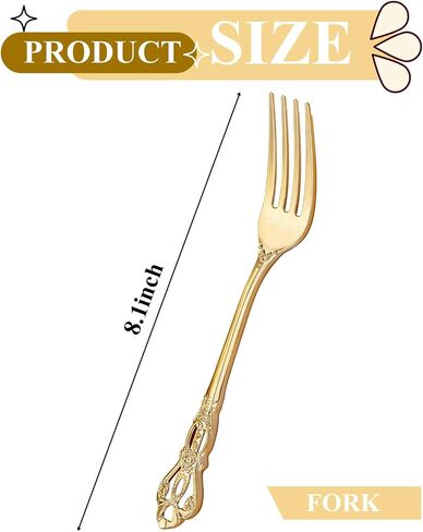 30PCS Gold Plastic Forks - 8.1inch Gold Forks Disposable - Vintage Heavy Duty Dessert Forks - Premium Fancy Plastic Silverware for Parties, Weddings, Dinners and Events in Saudi Arabia