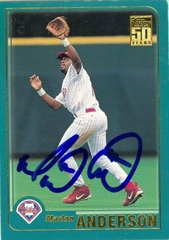 توقيعه مستودع 45098 مارلون أندرسون بطاقة البيسبول فيلادلفيا فيليز 2001 TOPPS NO .523 in Saudi Arabia
