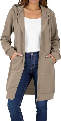 bmkBWO Long Hoodies for Women,Full Zip Oversized Hooded Sweatshirts Drawstring Warm Thicken Winter Coats Jackets with Pockets in Kuwait
