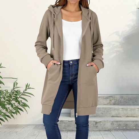 bmkBWO Long Hoodies for Women,Full Zip Oversized Hooded Sweatshirts Drawstring Warm Thicken Winter Coats Jackets with Pockets in Kuwait