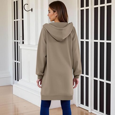bmkBWO Long Hoodies for Women,Full Zip Oversized Hooded Sweatshirts Drawstring Warm Thicken Winter Coats Jackets with Pockets in Kuwait