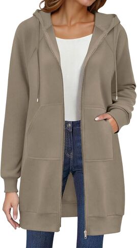 bmkBWO Long Hoodies for Women,Full Zip Oversized Hooded Sweatshirts Drawstring Warm Thicken Winter Coats Jackets with Pockets in Kuwait